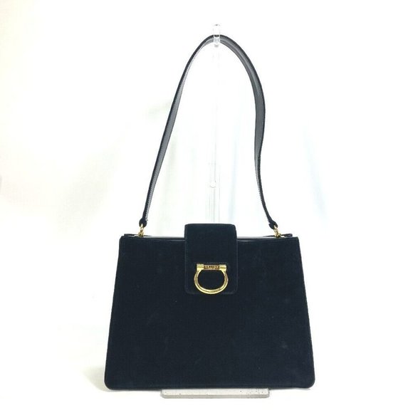 Authentic CELINE Kisslock vintage Shoulder Shoulder Bag Velor / Leather Black - Picture 1 of 16